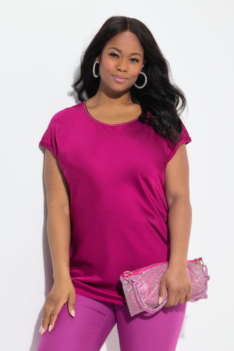 Blouse en satin, col rond et manches courtes, coupe Classic