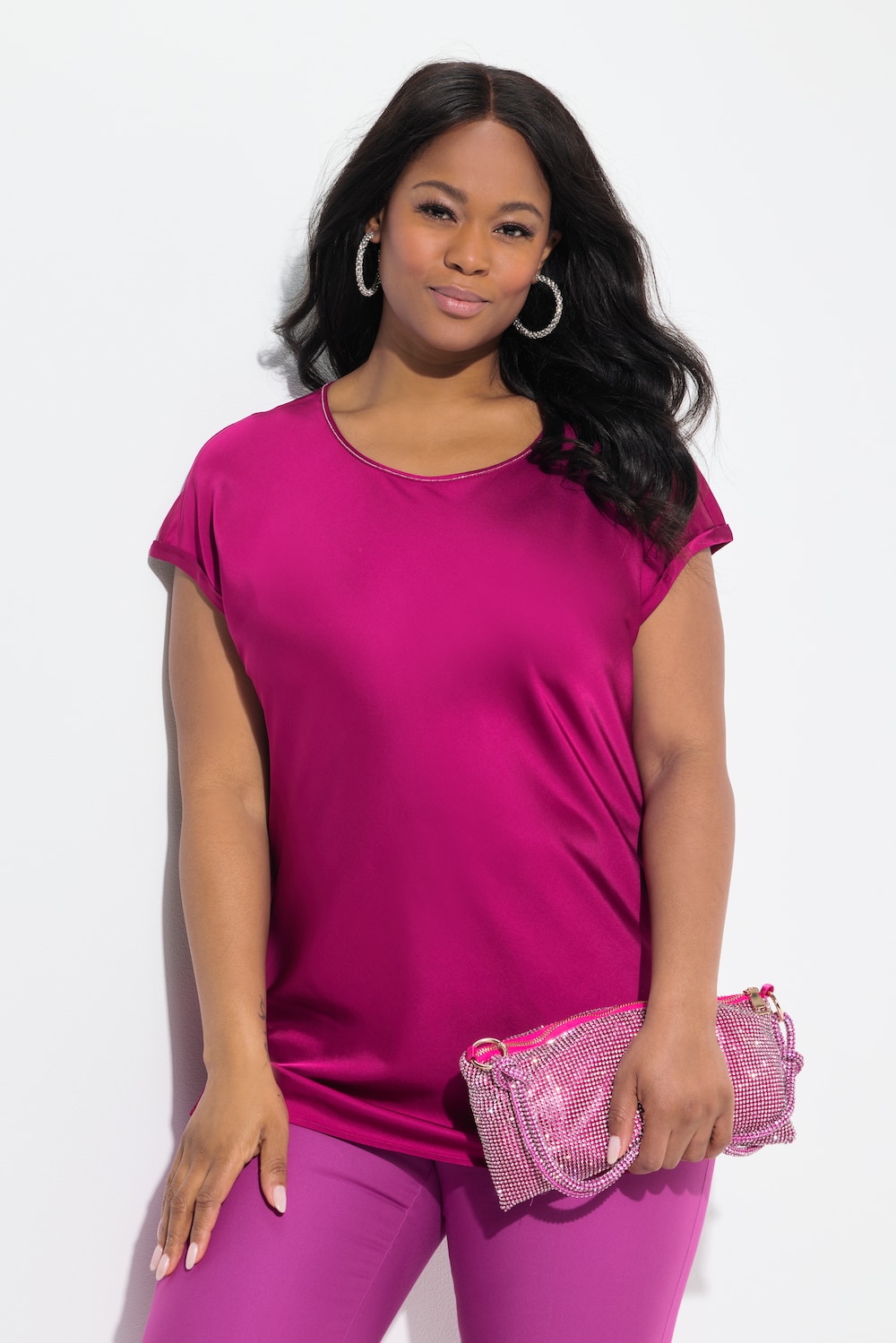 Große Größen Satinblusenshirt, Damen, rosa, Größe: 42/44, Viskose, Ulla Popken