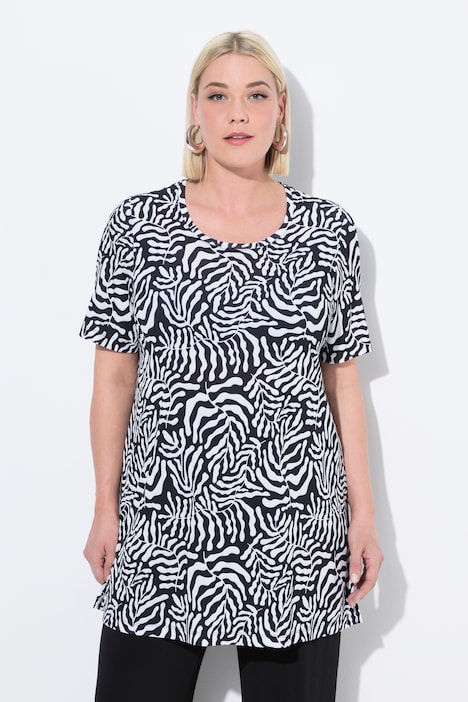 Matte Jersey Short Sleeve Leaf Print Tunic