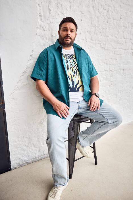 Men+ Seersucker-Hemd, Halbarm, Kentkragen, Boxy Fit, bis 8 XL