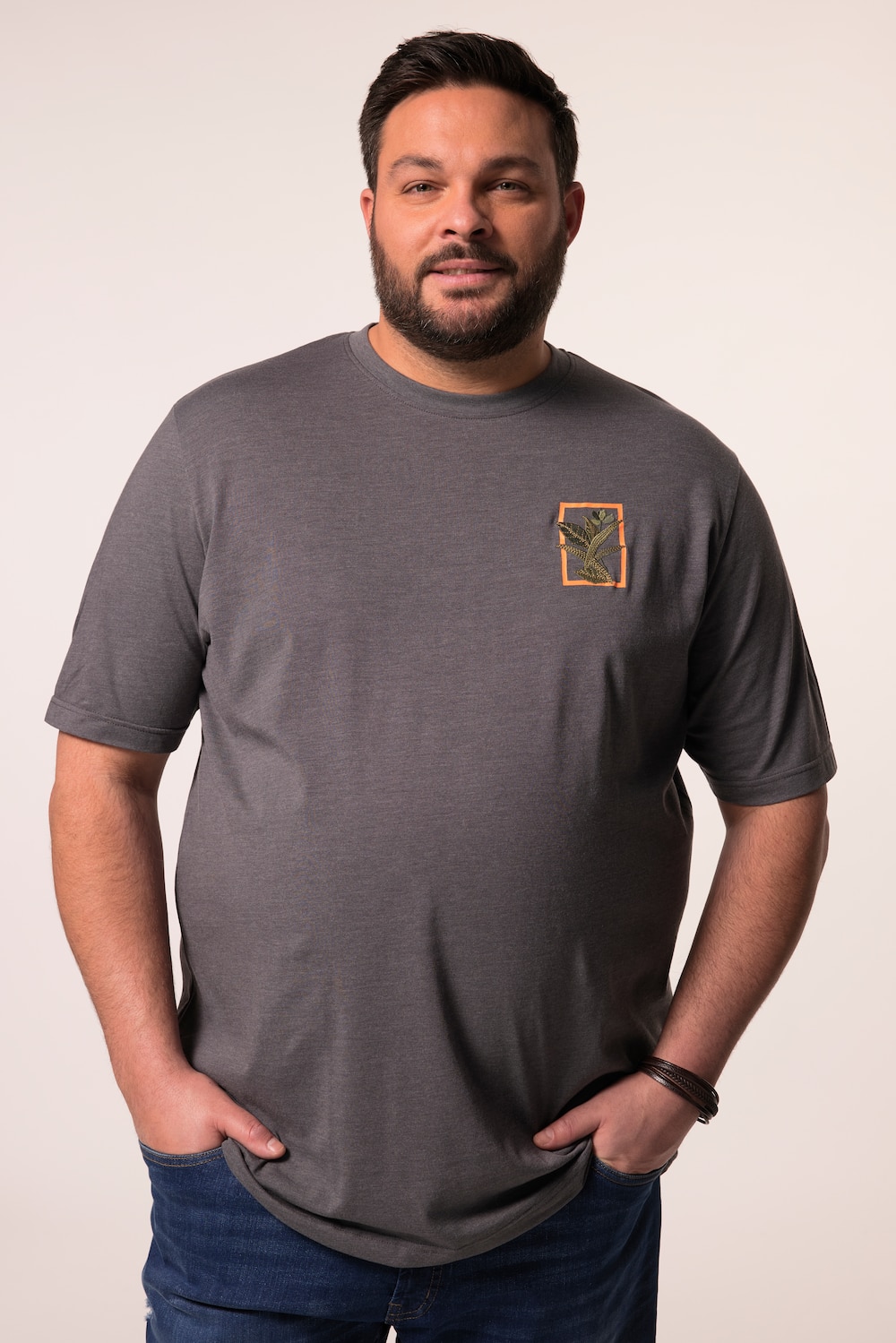 Men+ T-Shirt, Halbarm, Print, Melange-Jersey, bis 8 XL