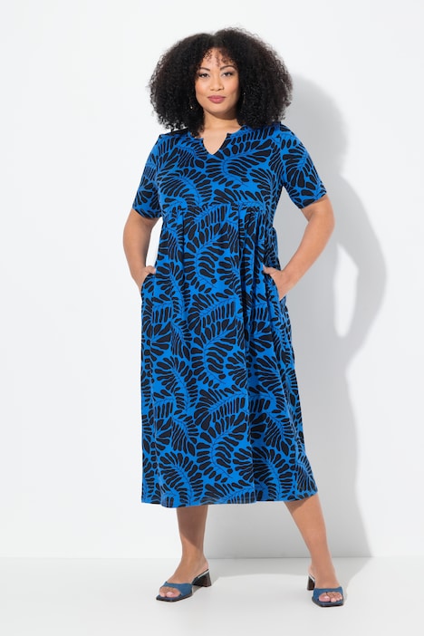 Fern Print Empire Knit A-Line Pocket Dress