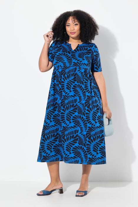 Fern Print Empire Knit A-Line Pocket Dress