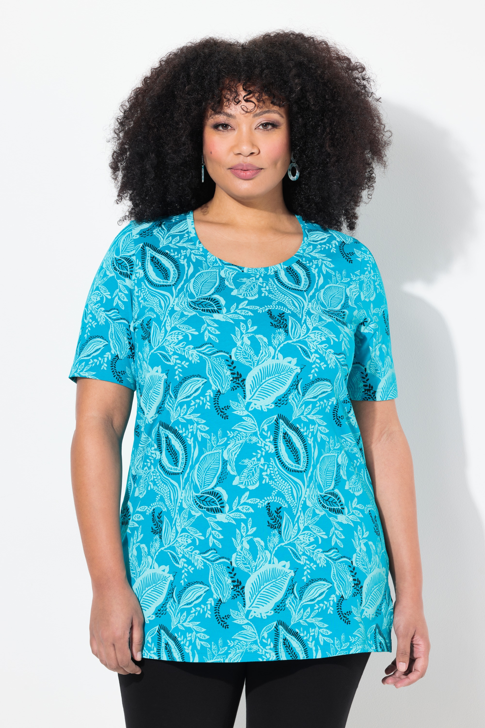 Ulla Popken Damen große Größen Longshirt A Linie Rundhalsausschnitt