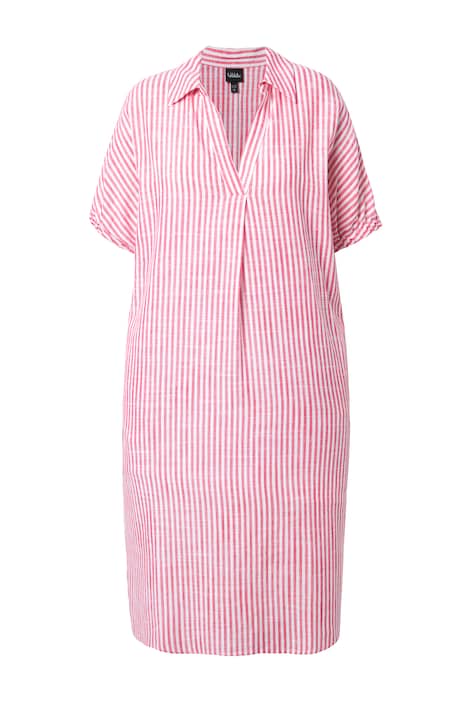 Šaty, lněná směs, pruhy, oversize, límeček, krátké rukávy