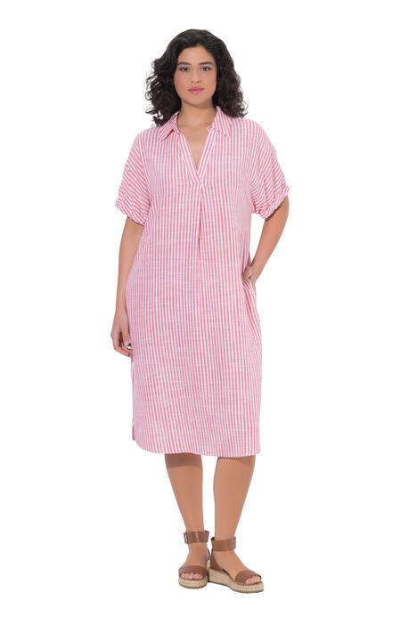 Šaty, lněná směs, pruhy, oversize, límeček, krátké rukávy