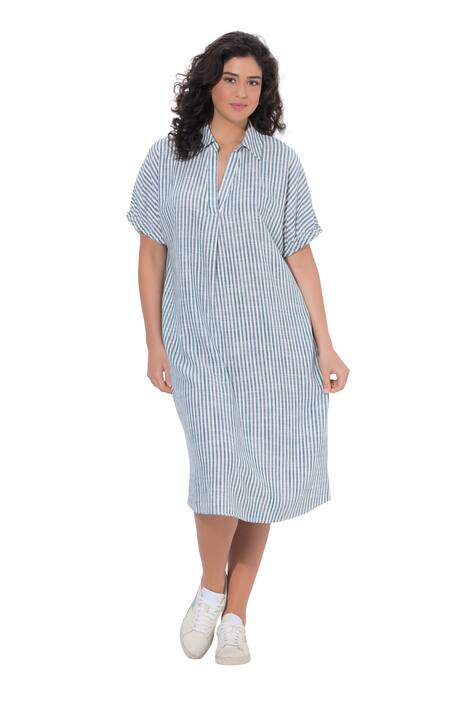 Šaty, lněná směs, pruhy, oversize, límeček, krátké rukávy