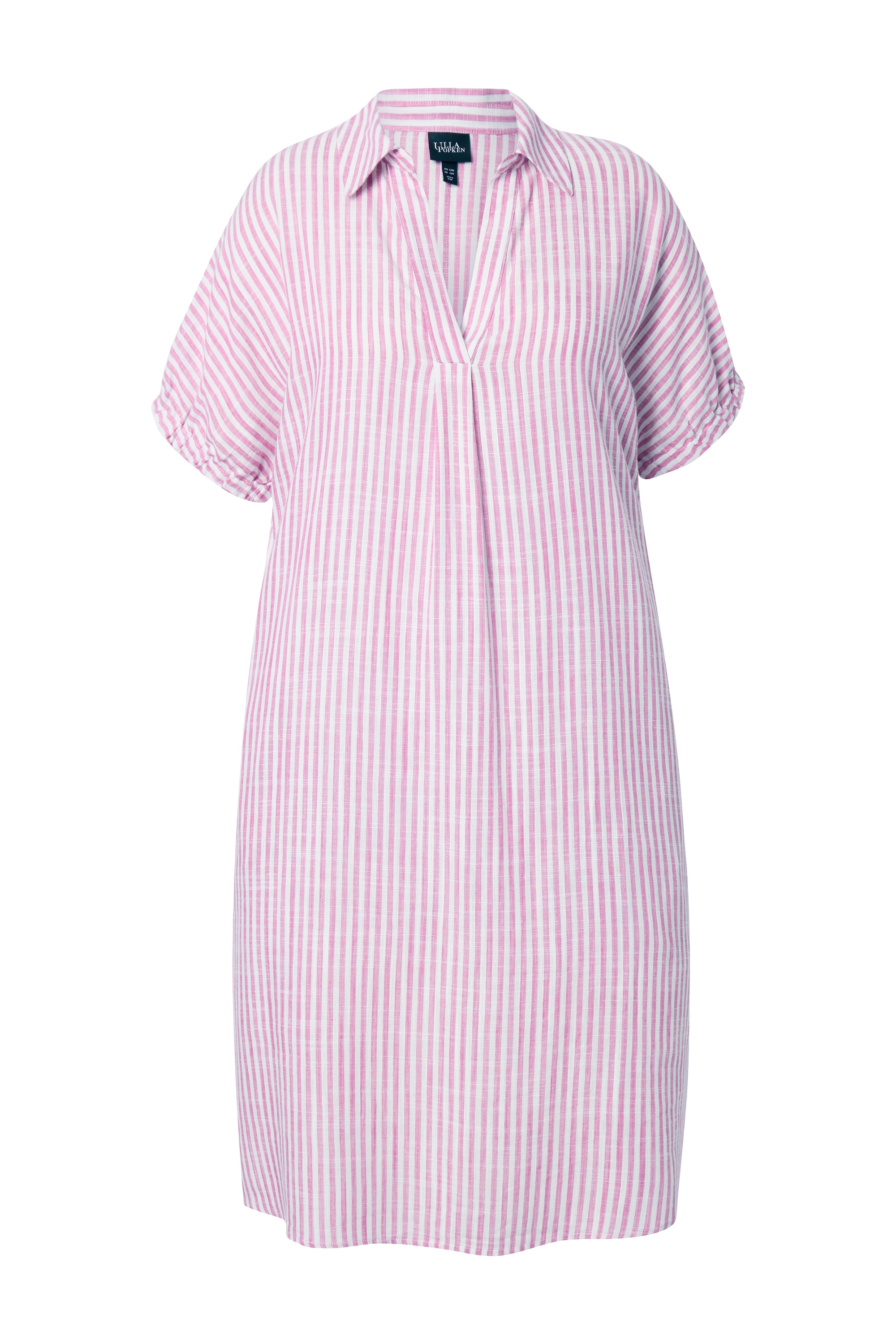 Ulla Popken Damen große Größen Leinenmix Kleid Streifen Oversized Hemdkragen