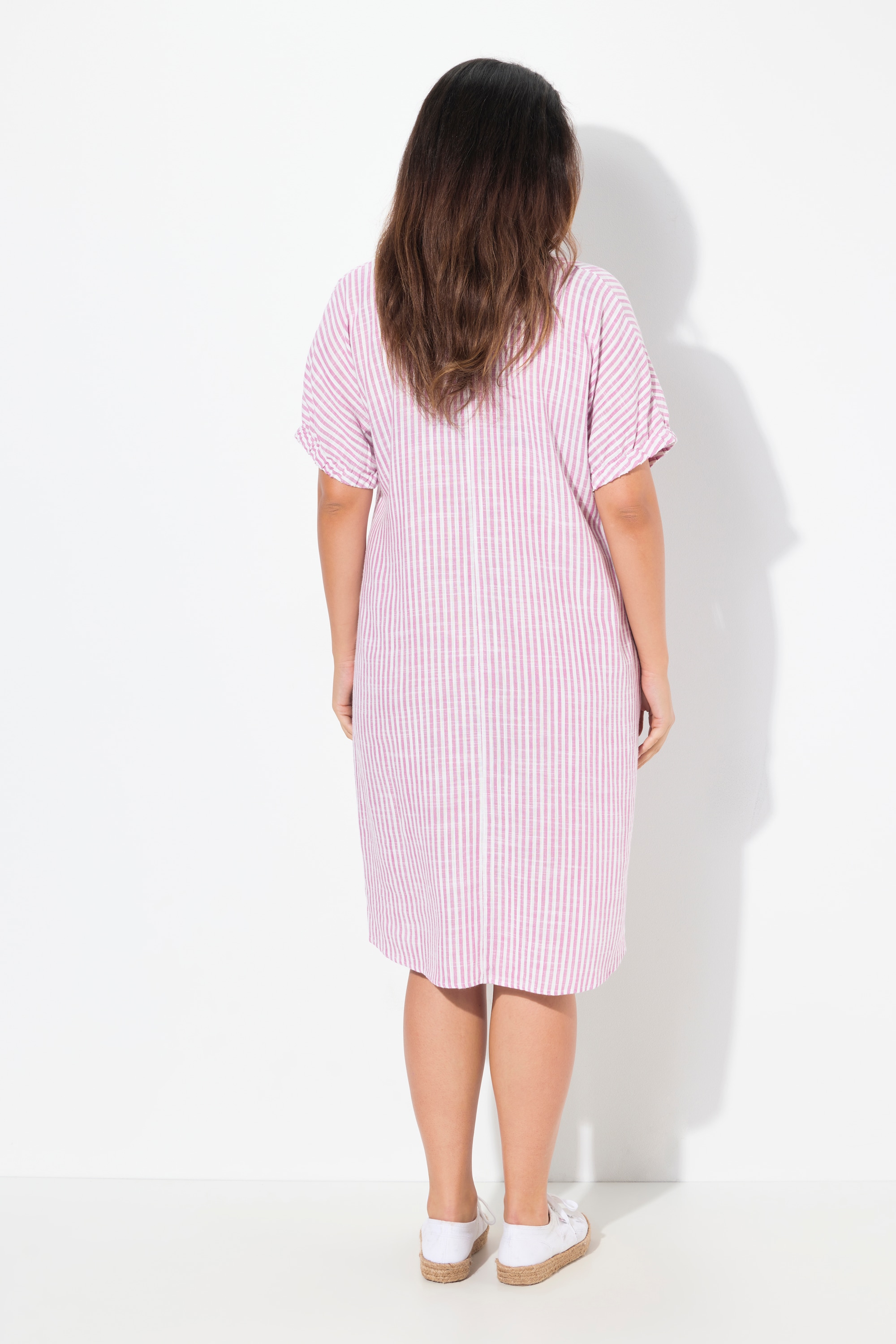 Ulla Popken Damen große Größen Leinenmix Kleid Streifen Oversized Hemdkragen