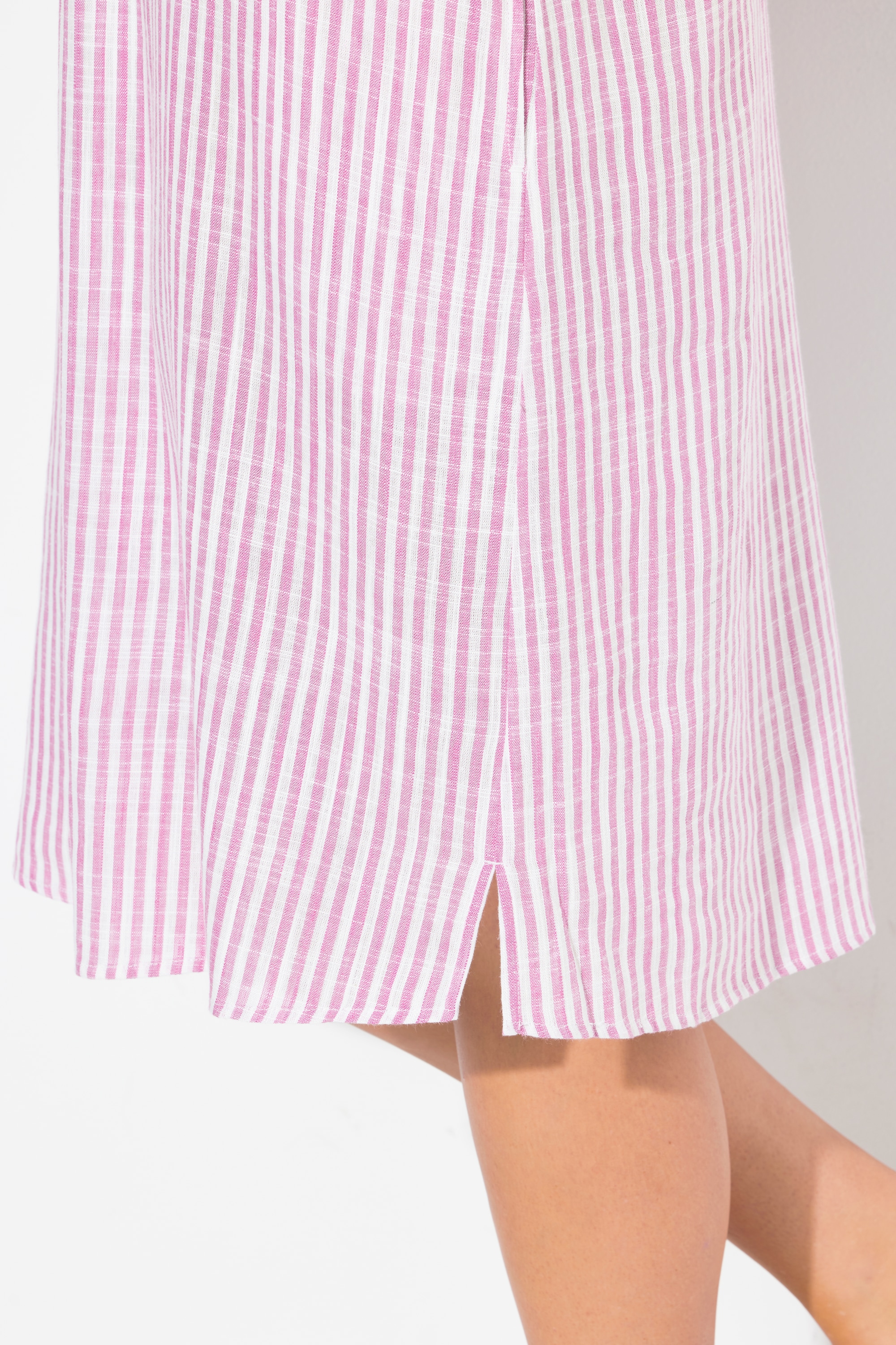 Ulla Popken Damen große Größen Leinenmix Kleid Streifen Oversized Hemdkragen