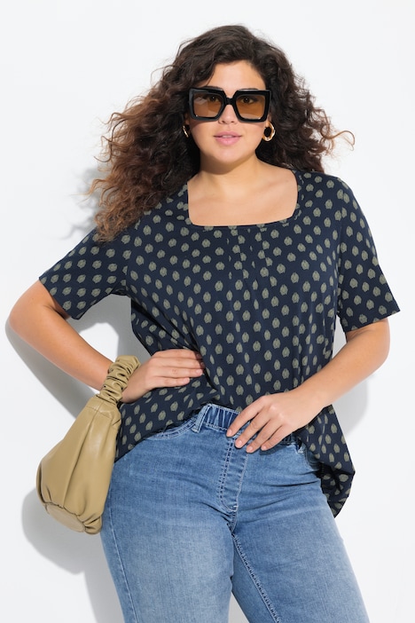 Allover Printed Short Sleeve Square Neck Tee