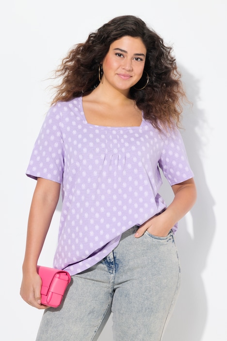 Allover Printed Short Sleeve Square Neck Tee