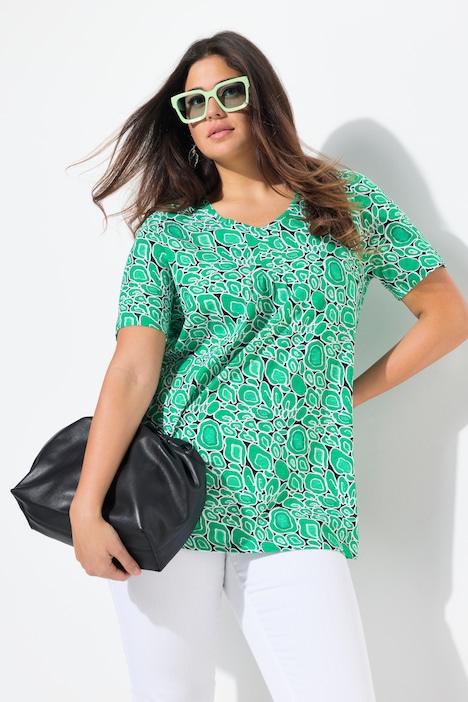 Abstract Print Short Sleeve V-Neck Tee