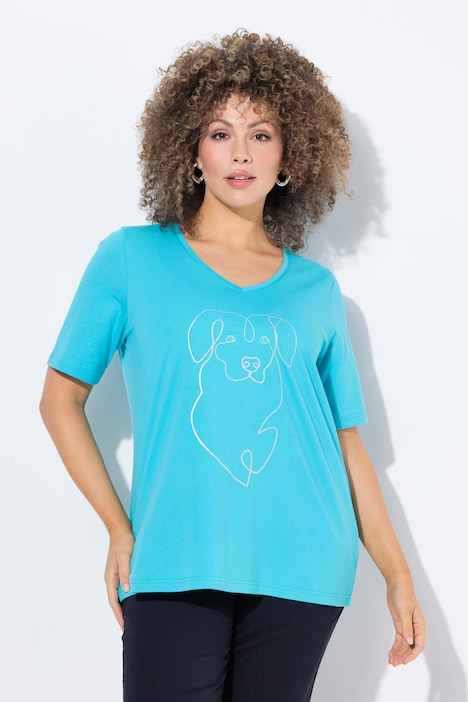 T-shirt con design metallico con animale, scollo a V e mezze maniche