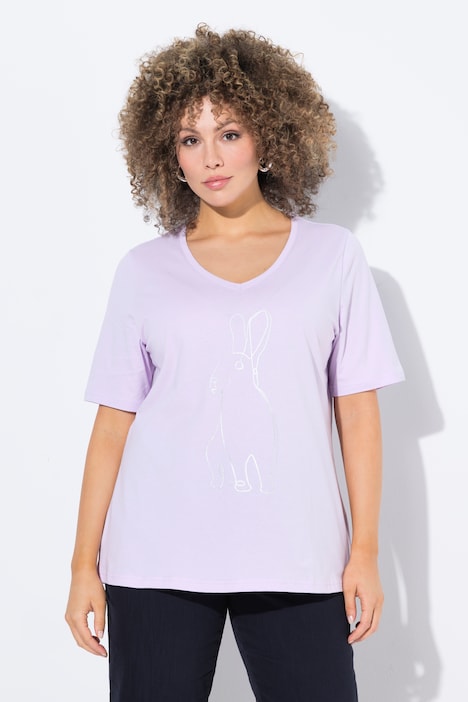 T-shirt con design metallico con animale, scollo a V e mezze maniche