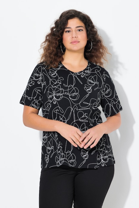 T-shirt classica con design con animale, scollo a V e mezze maniche