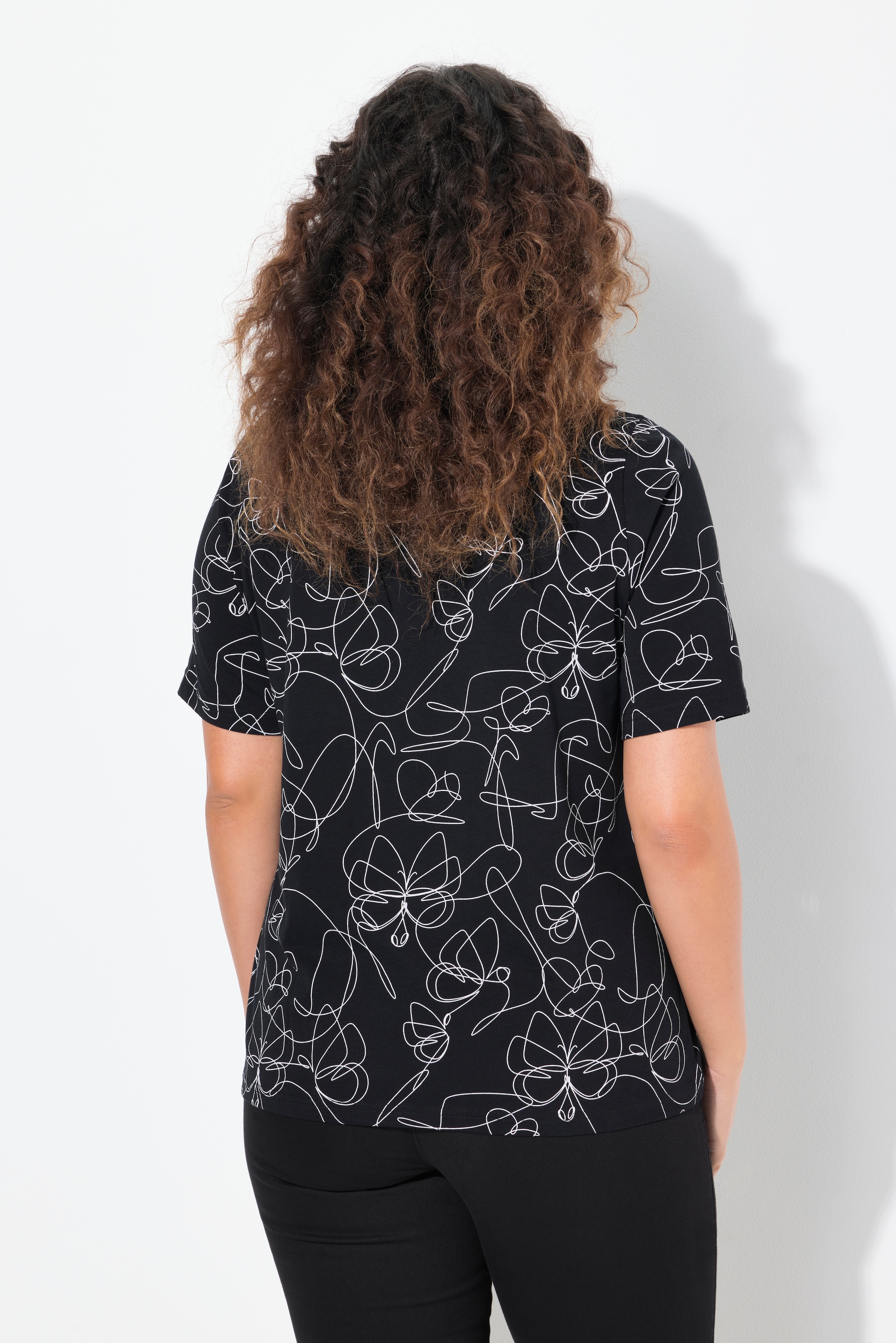 Ulla Popken Damen große Größen T Shirt Tiermuster Classic V Ausschnitt