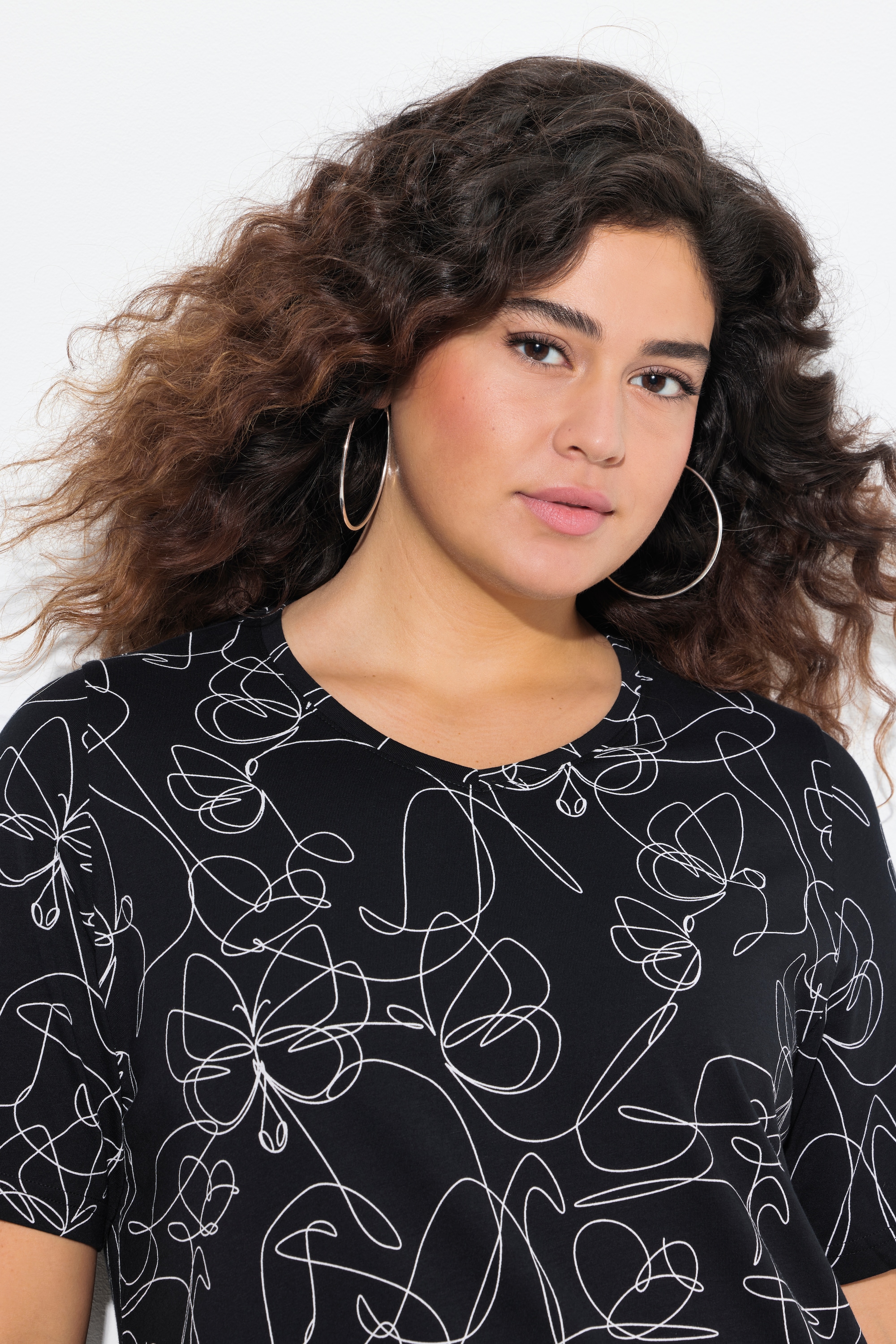 Ulla Popken Damen große Größen T Shirt Tiermuster Classic V Ausschnitt