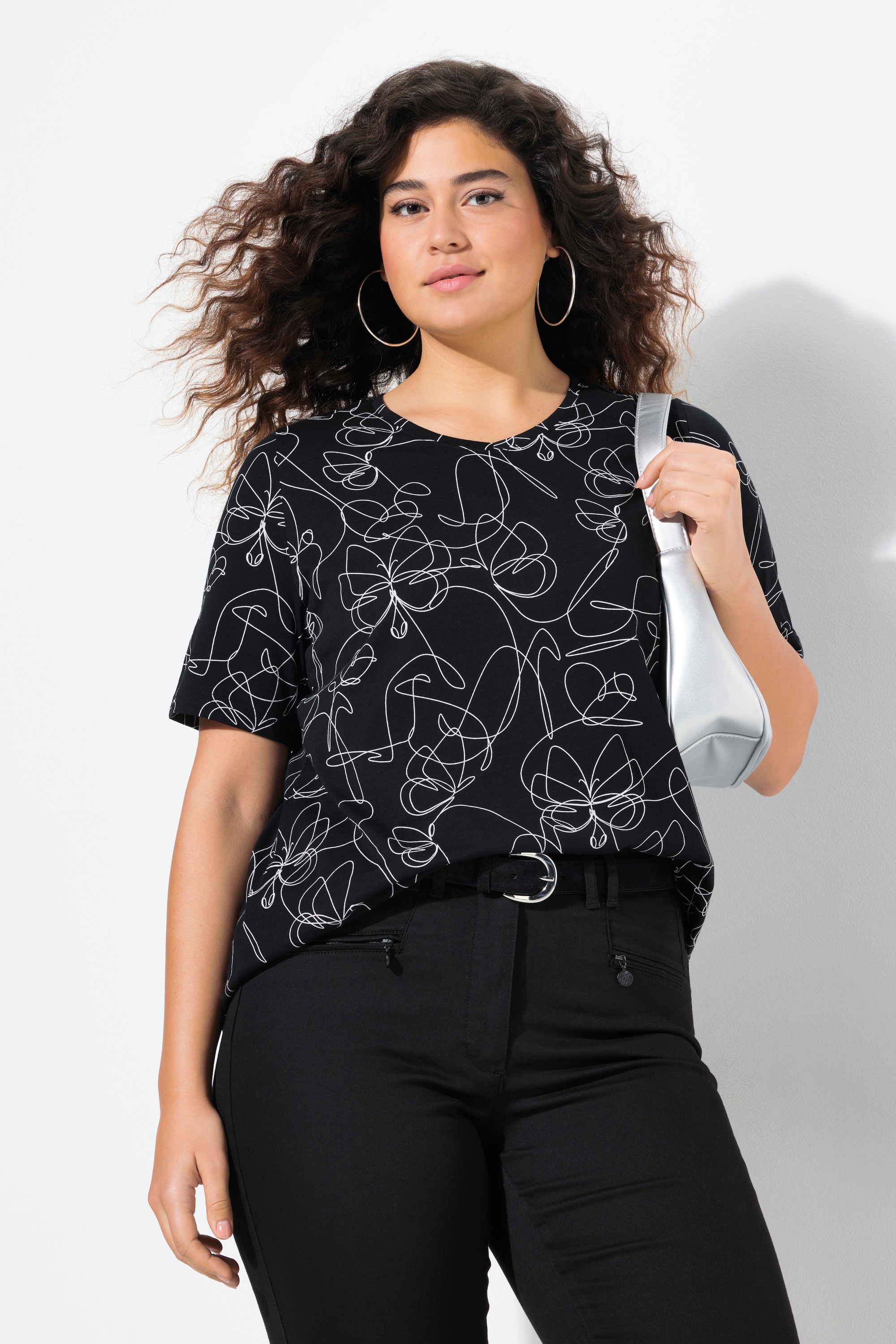 Ulla Popken Damen große Größen T Shirt Tiermuster Classic V Ausschnitt