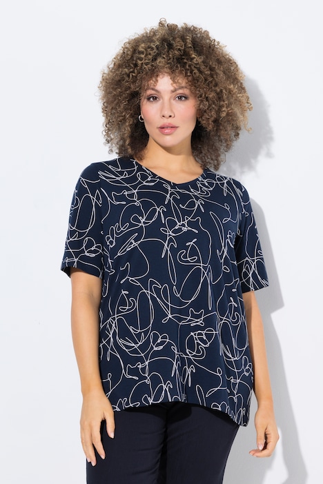 T-shirt classica con design con animale, scollo a V e mezze maniche