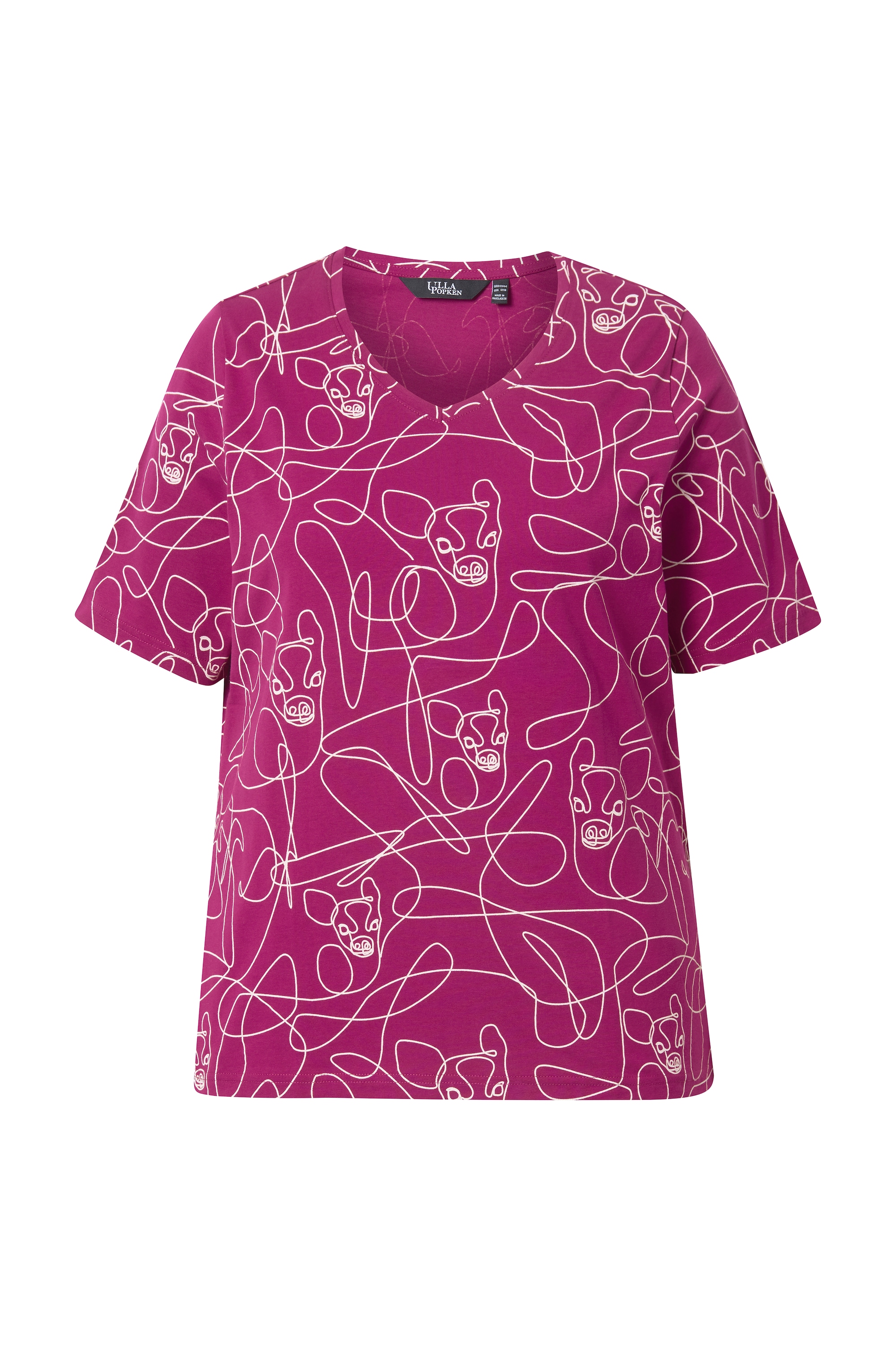 Ulla Popken Damen große Größen T Shirt Tiermuster Classic V Ausschnitt