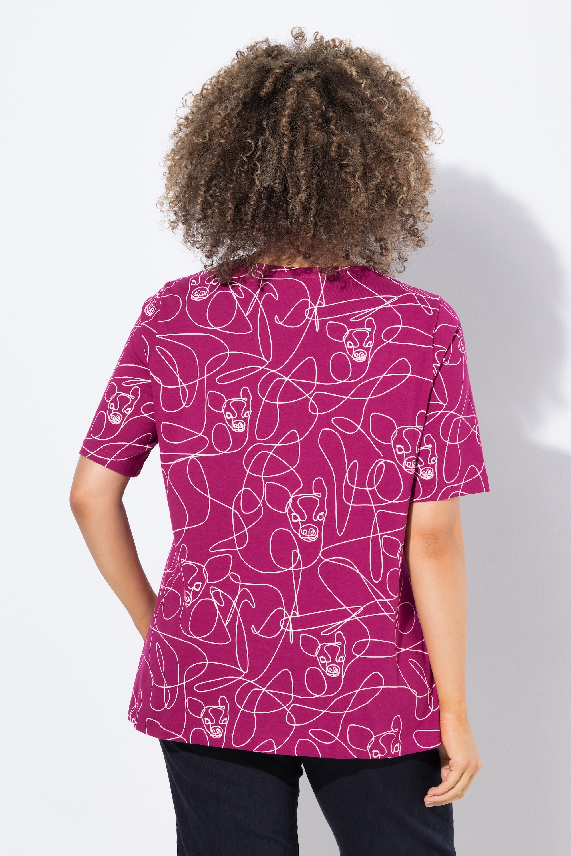 Ulla Popken Damen große Größen T Shirt Tiermuster Classic V Ausschnitt