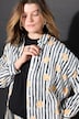 Stribet bluse, oversize, frugtprint på striber