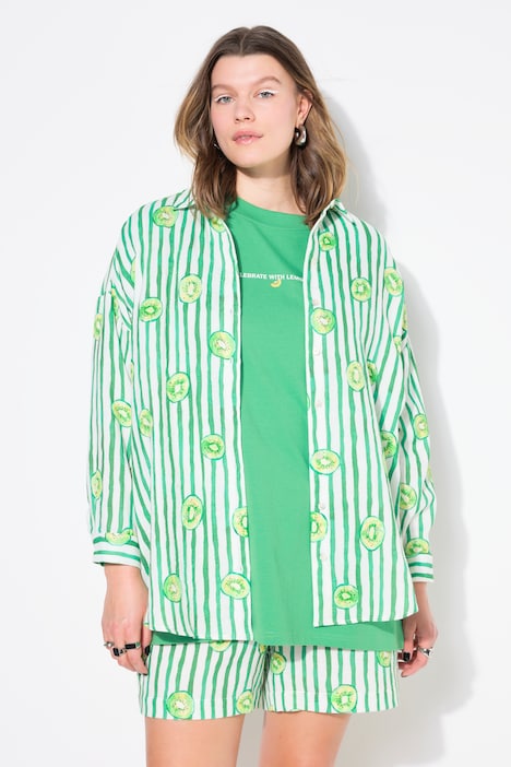 Blusa de rayas, oversize, estampado de fruta en las rayas