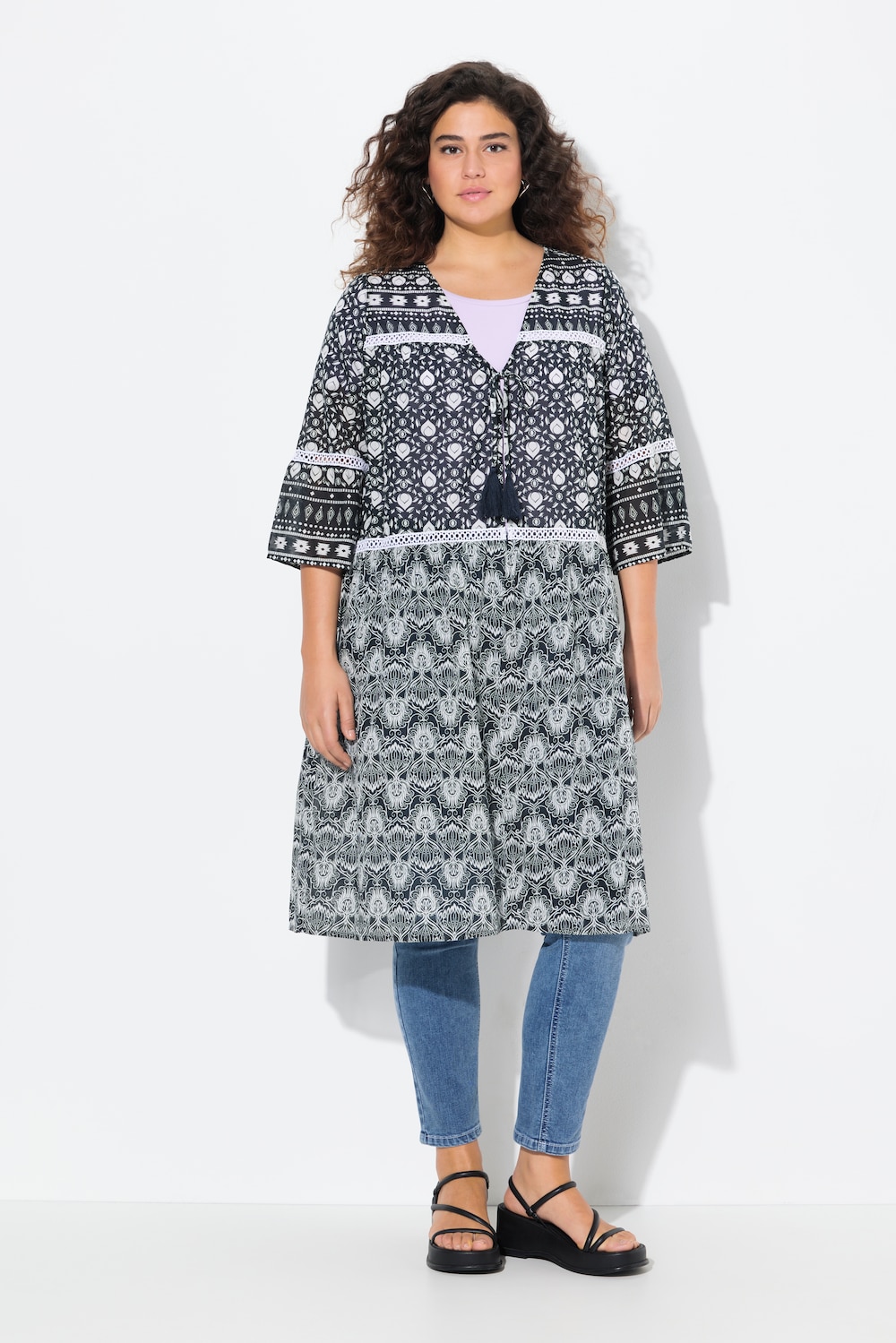 Große Größen Longjacke, Damen, blau, Größe: 50/52, Baumwolle, Ulla Popken