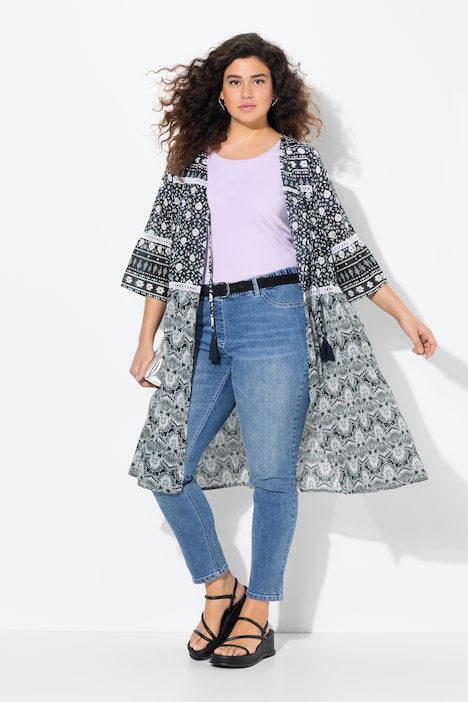 Mixed Print Longline Long Sleeve Open Shape Jacket