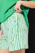 Stribede shorts, brede ben, frugtprint, elastisk linning