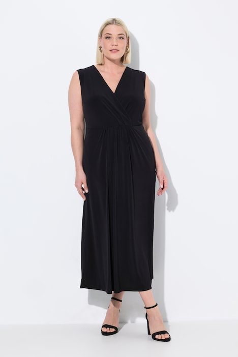 Matte Jersey Wrap Look Empire A-Line Pocket Dress