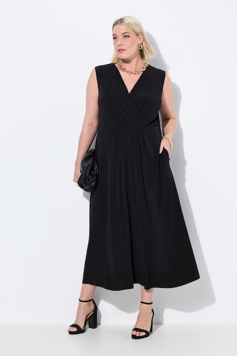 Matte Jersey Wrap Look Empire A-Line Pocket Dress