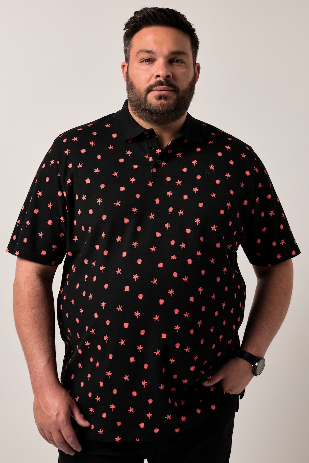 Men+ Poloshirt, Piqué, Alloverprint, Halbarm, bis 8 XL
