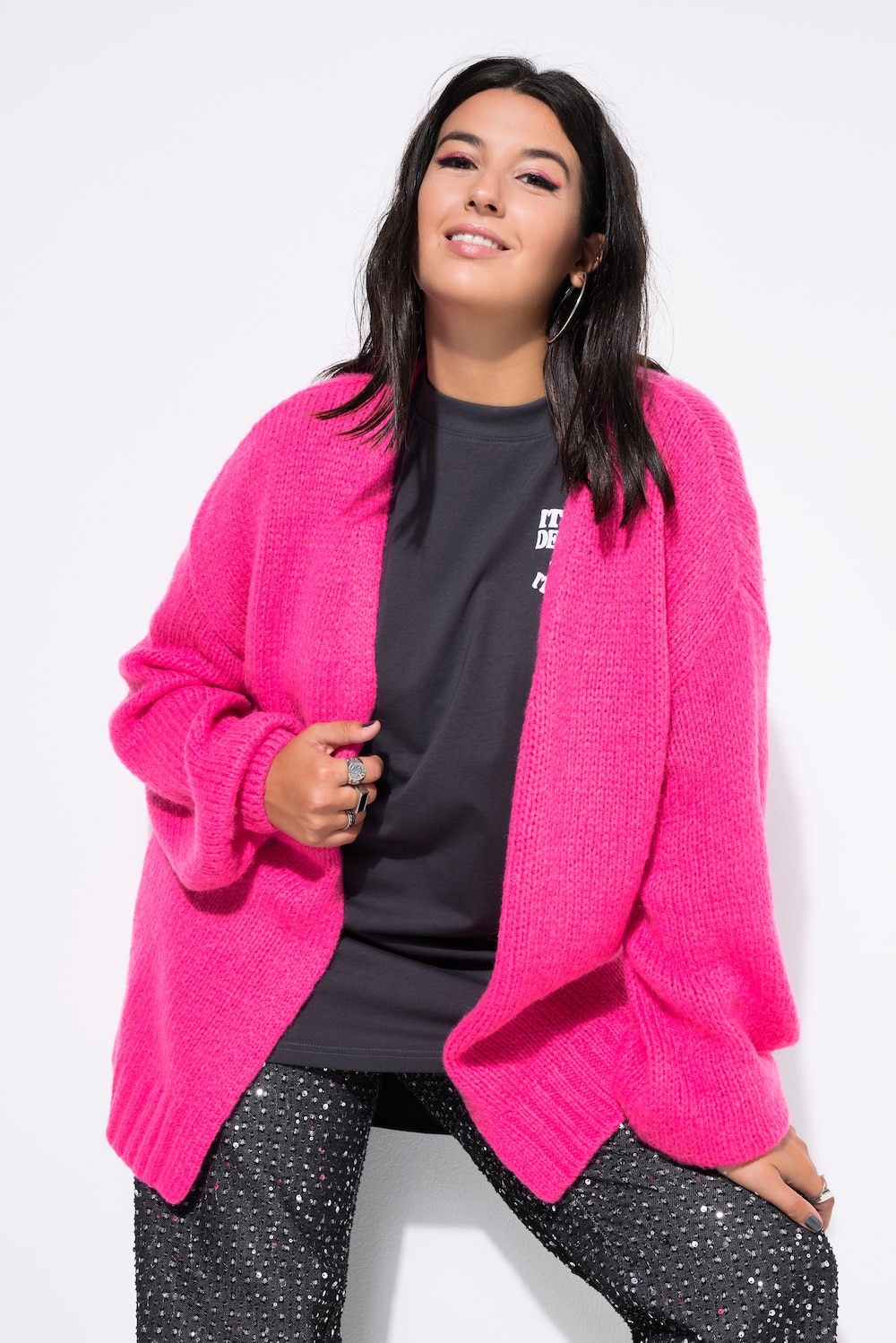 Cardigan, oversize, åben form, hyggelig strik