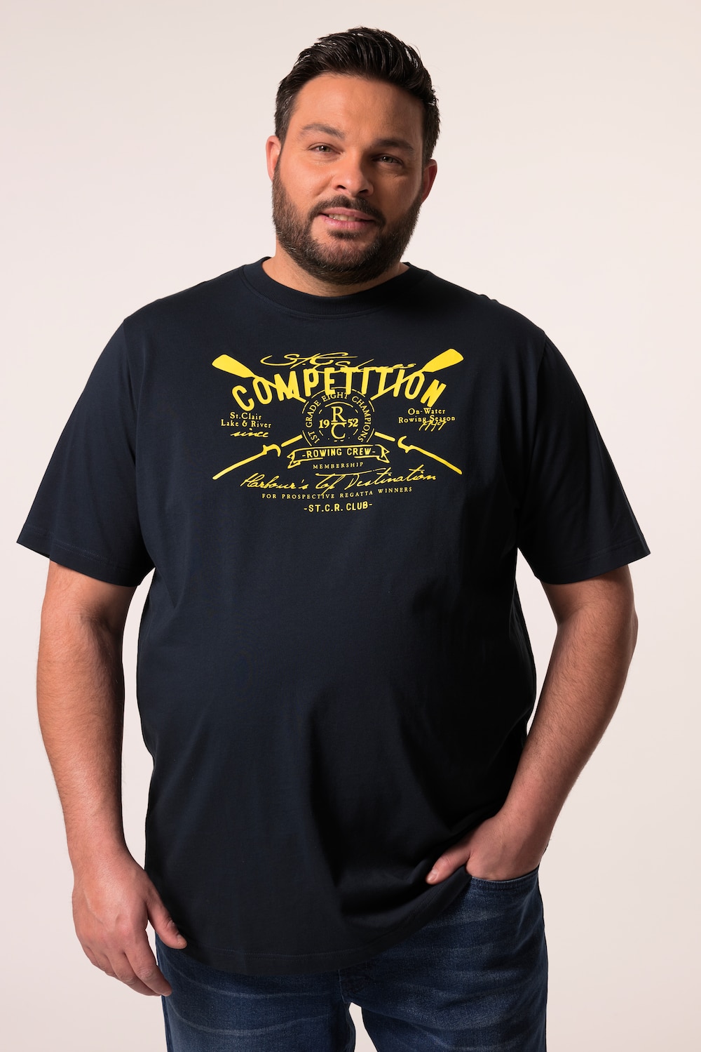 Men+ T-Shirt, Halbarm, Brustprint, Rundhals, bis 8 XL