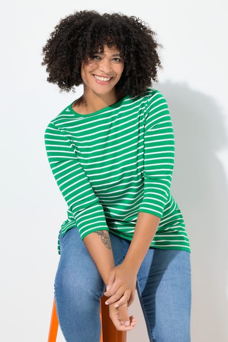 T-shirt, classic fit, strepen, 3/4-mouwen