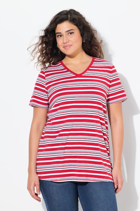 Colorful Striped Short Sleeve V-Neck Tee