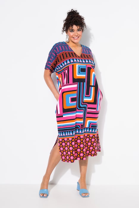 Mixed Print Short Sleeve Oversized Jersey Dress