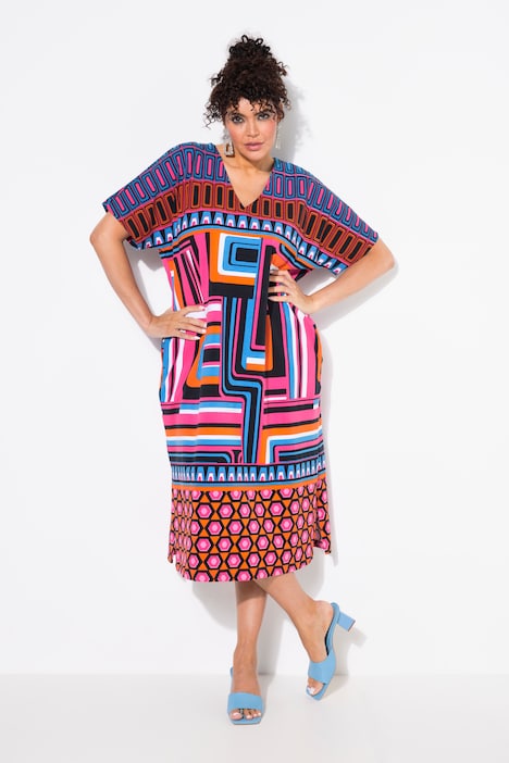 Mixed Print Short Sleeve Oversized Jersey Dress