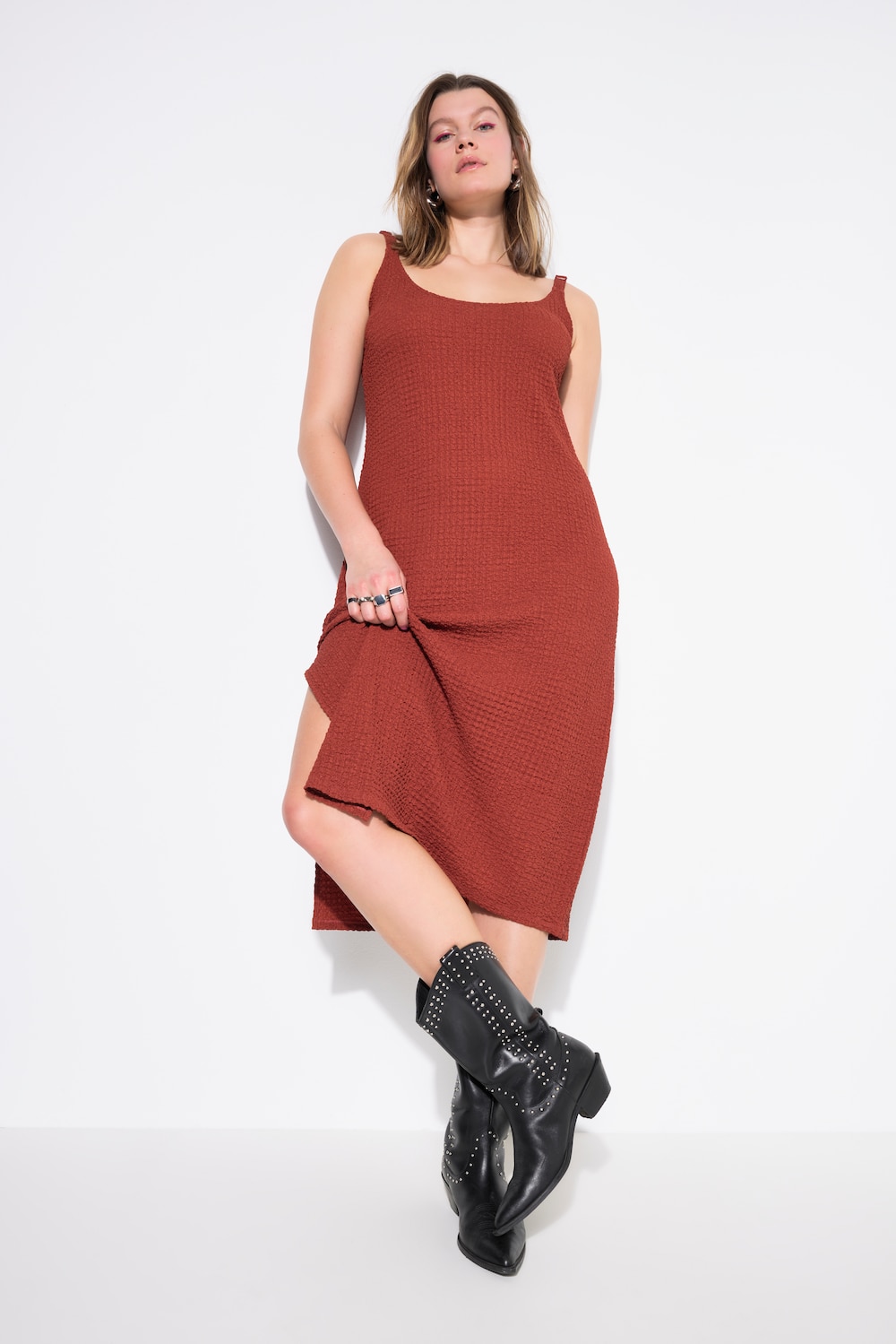 Große Größen Midikleid, Damen, rot, Größe: 42/44, Polyester, Studio Untold