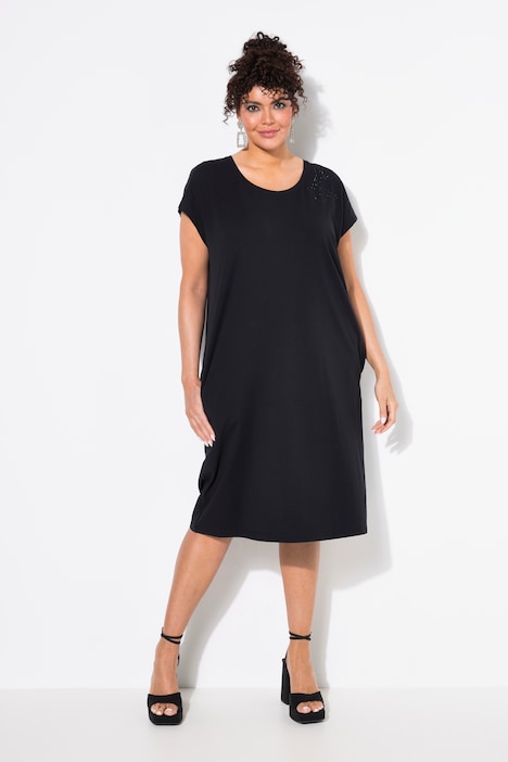 Robe oversize en jersey, décolleté rond et manches courtes, pierres fantaisie