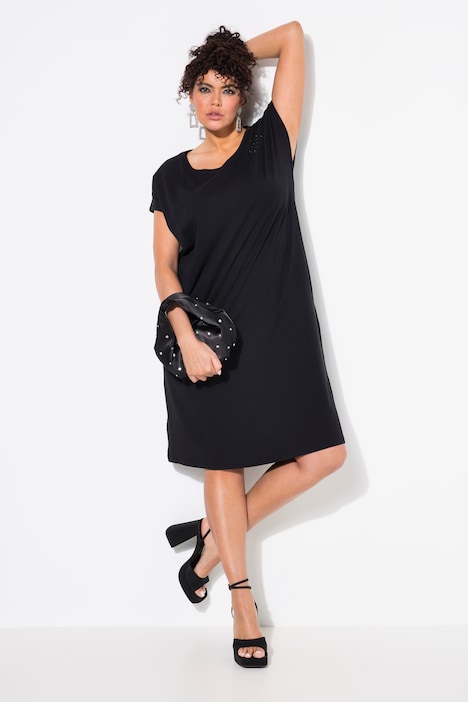 Robe oversize en jersey, décolleté rond et manches courtes, pierres fantaisie