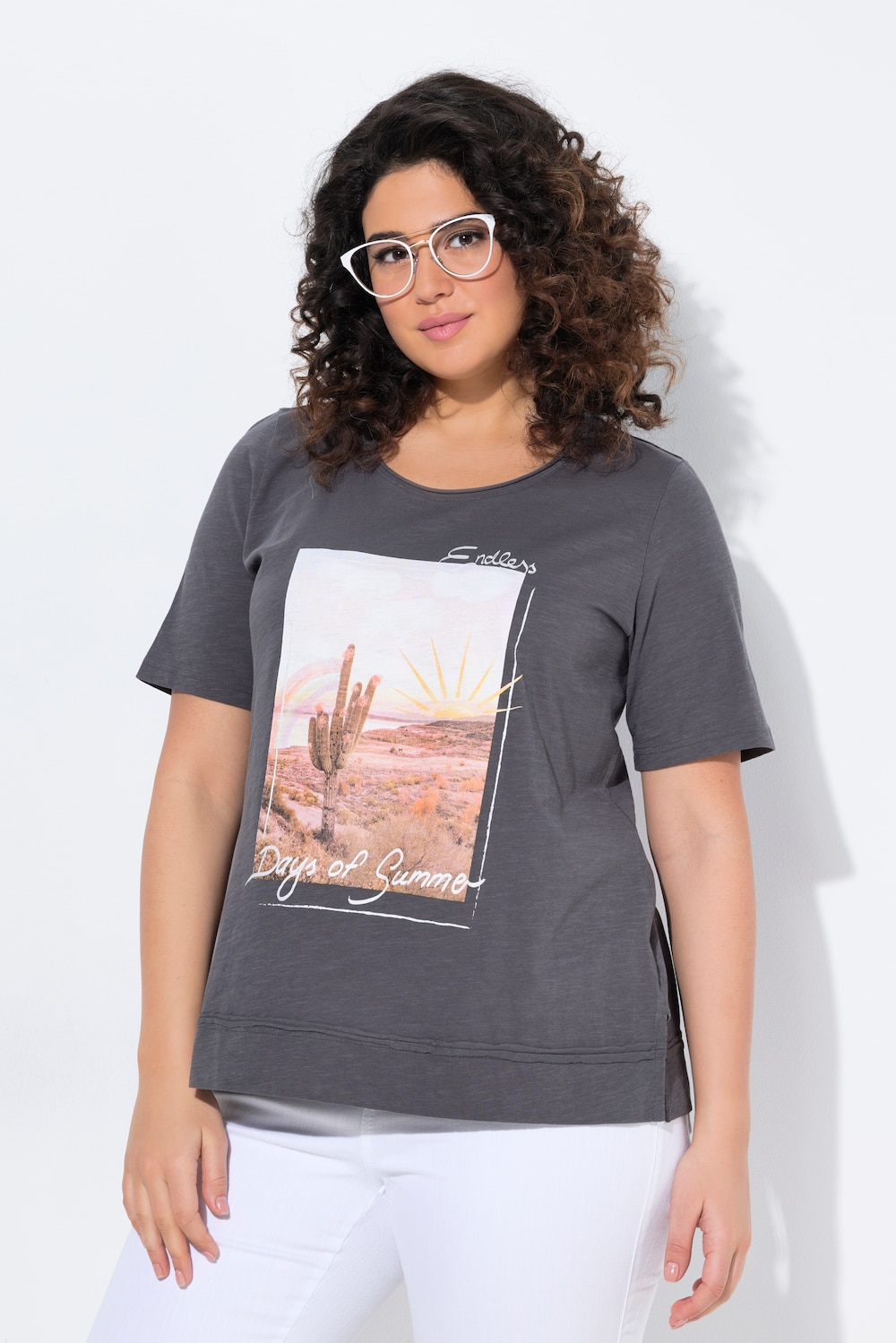 T-Shirt, Kaktus, Classic, Rollkanten, Rundhals, Halbarm