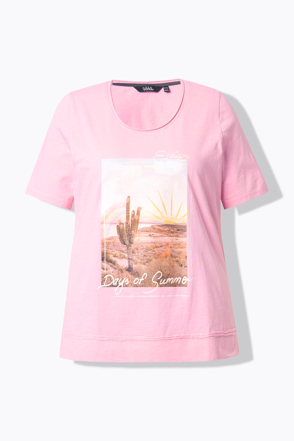 Stora storlekar T-shirt med rullkant, Dam, rosa, storlek: 54/56, Bomull, Ulla Popken