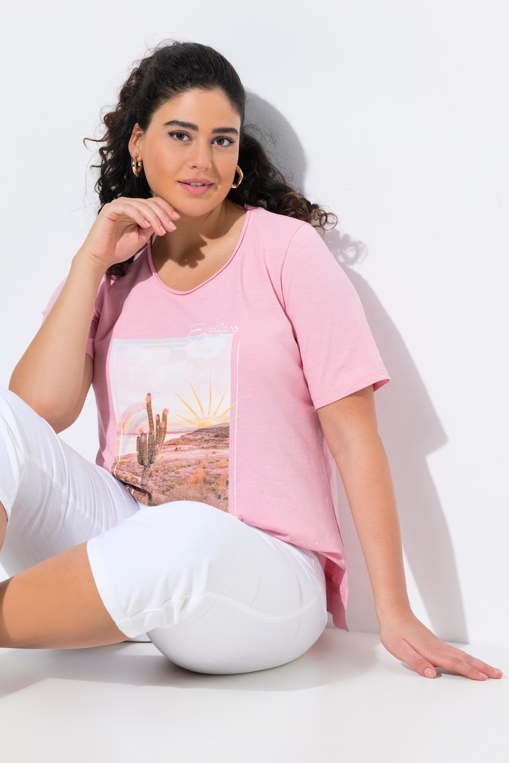 T-shirt, cactus, klassiek, rolranden, ronde hals, korte mouw