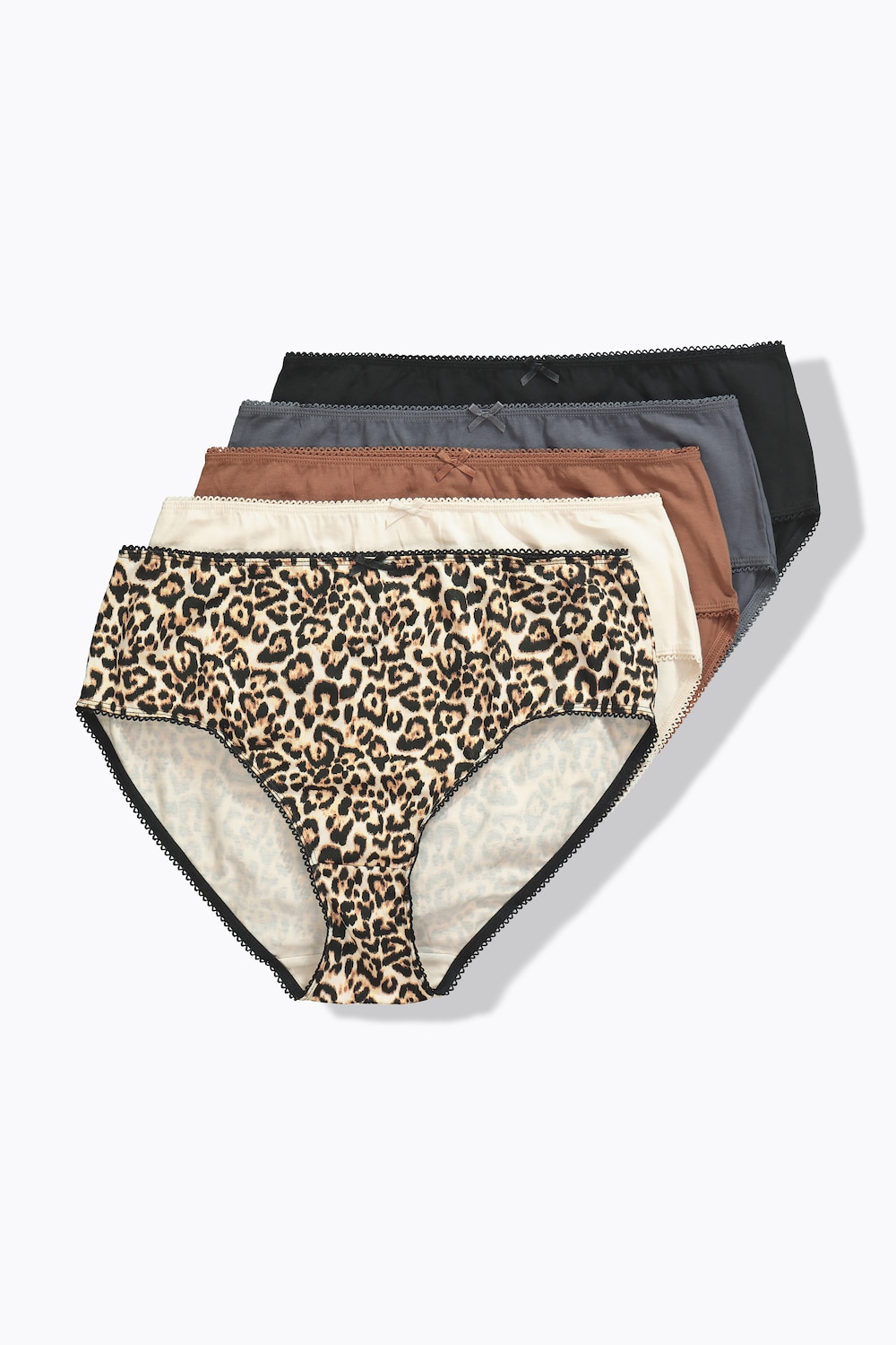 Midislips, 5er-Pack, Leomuster/einfarbig