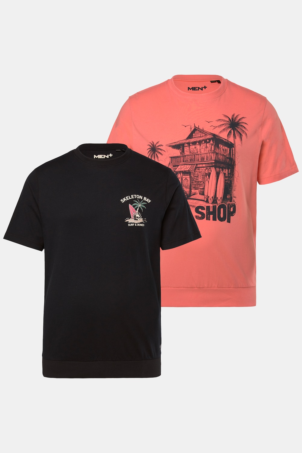 Men+ T-Shirts im 2er-Pack, Bauchfit, Halbarm, Print, bis 8 XL