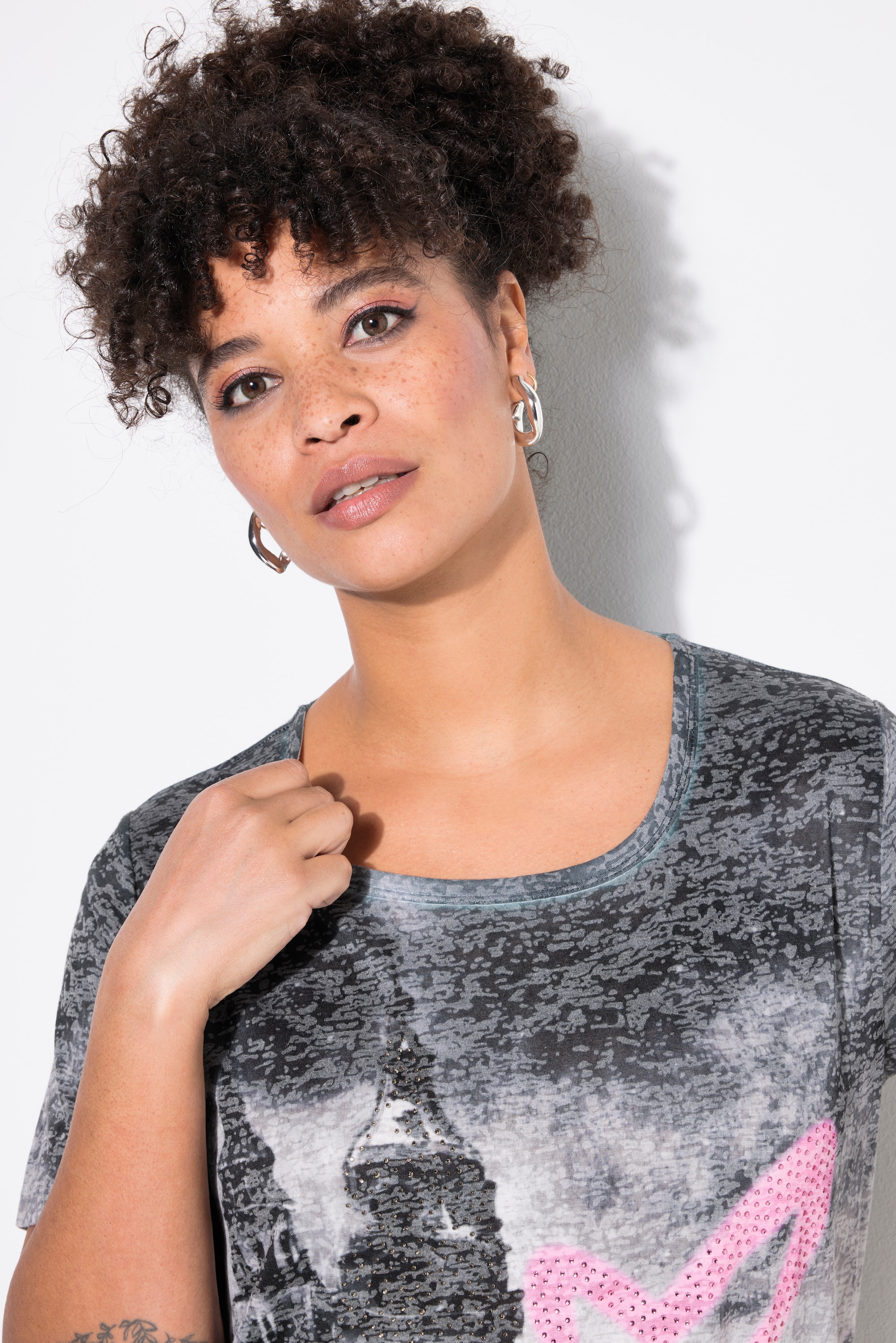 MIAMODA Damen große Größen T Shirt A Linie Stadt Herzdruck 839914