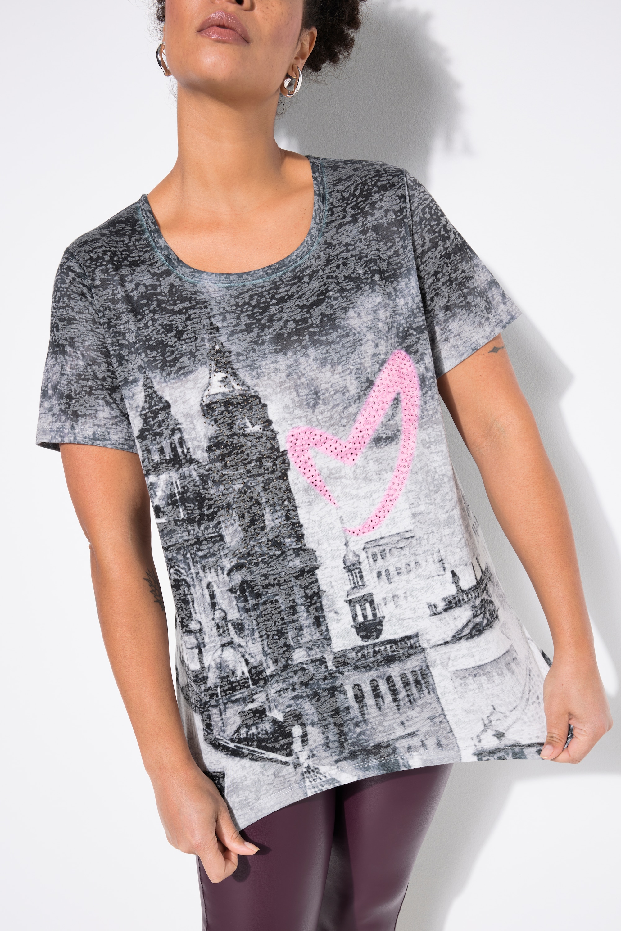 MIAMODA Damen große Größen T Shirt A Linie Stadt Herzdruck 839914